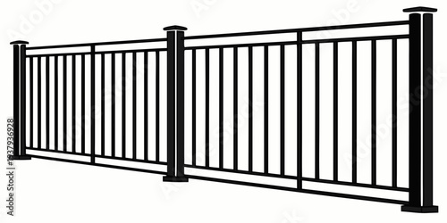 A tall, elegant black metal fence with vertical bars and pointed tops Vector