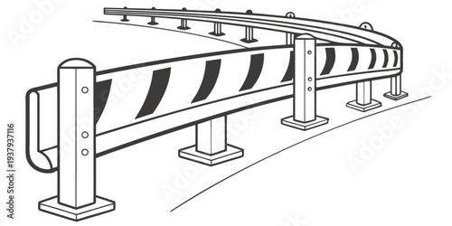 A detailed illustration of a metal guardrail along a roadway Vector