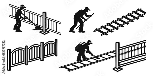 A variety of people attempting to climb over different types of fences Vector