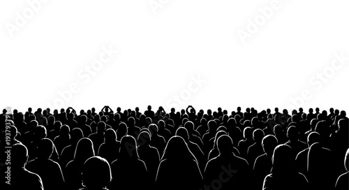 Crowd of People Silhouetted Against White.