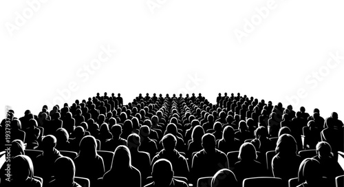 Crowd of People Silhouetted Against White Background.