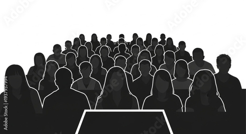 Crowd of People Silhouetted Against White.