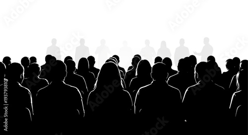 Crowd of People Silhouettes Against Light.