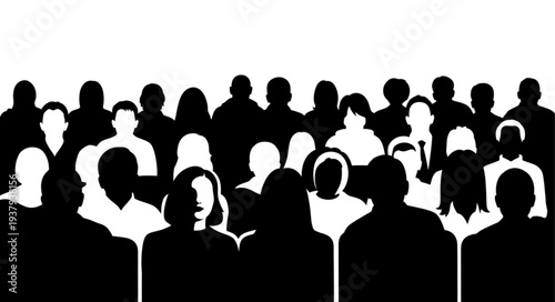 Crowd of People Silhouettes Against White.