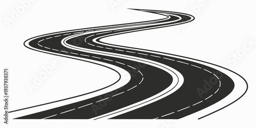 A winding road curves through a landscape, symbolizing life's journey and endless possibilities. Vector