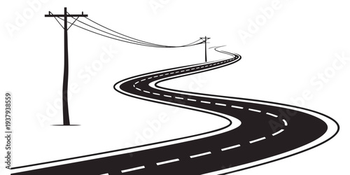 A winding road with a signpost indicating a sharp turn ahead on a clear day Vector