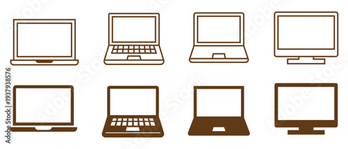 Set of 8 modern laptops and monitors vector illustration flat design isolated