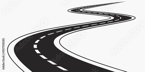 A winding road stretches into the distance, disappearing over a hill Vector