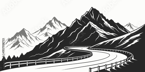 Majestic mountains tower over a serene valley in a breathtaking landscape illustration Vector