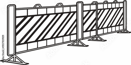 A row of metal barricades with diagonal stripes used for crowd control or traffic management Vector