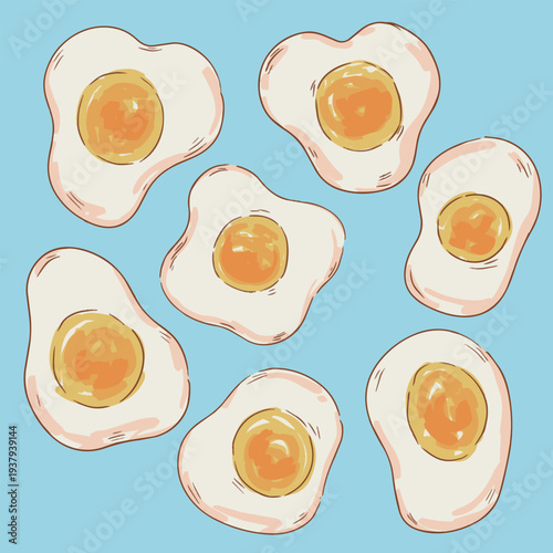 Hand drawn fried eggs doodle food illustration