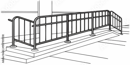 A detailed illustration of a wooden fence with a gate in a park setting. Vector