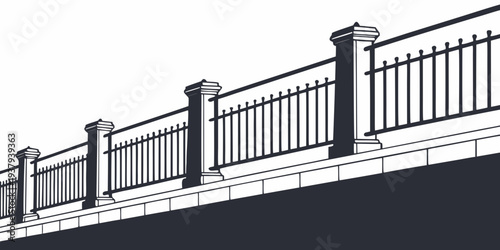 Modern metal railing with horizontal bars and vertical posts on a rooftop Vector