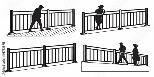 A series of illustrations depicting people walking through metal detectors at an airport Vector