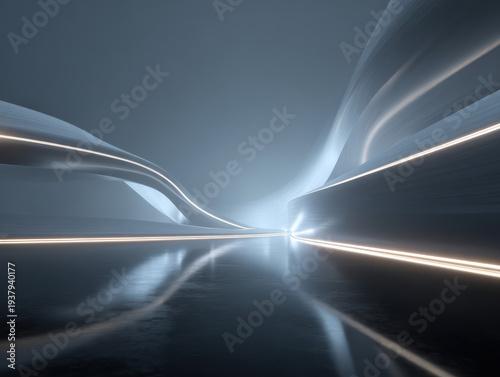Wallpaper Mural Abstract futuristic tunnel glows with soft blue light Torontodigital.ca