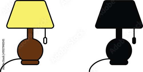 Yellow lampshade table lamp and black silhouette light