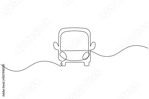 School bus minimalist icon with continuous one line art style vector illustration
