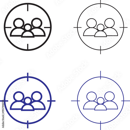 target people icon set. Marketing audience symbols. Demographic targeting and strategy signs.