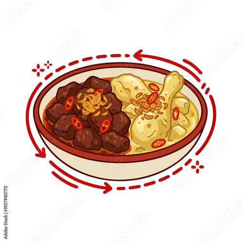 Delicious bowl of mixed dumplings with chili slices and savory sauce