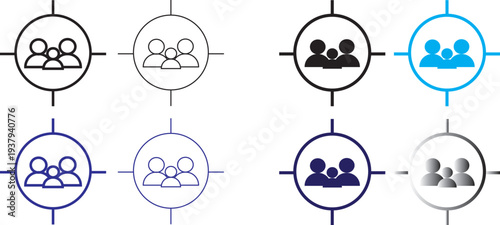 target people icon set. Marketing audience symbols. Demographic targeting and strategy signs.