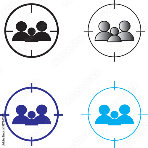 target people icon set. Marketing audience symbols. Demographic targeting and strategy signs.