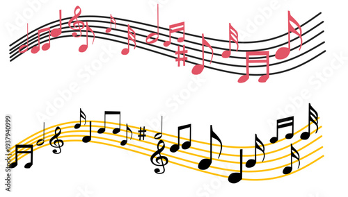 Music key note on melody wave line 