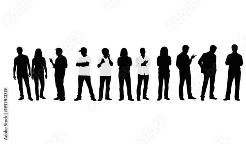 Diverse Crowd of People Silhouettes Standing Together Community Group Vector Illustration Isolated on White