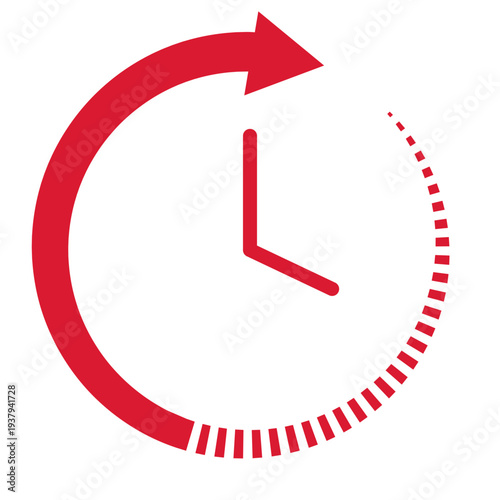 Red History Clock icon, sticker. Time Management vector illustration.