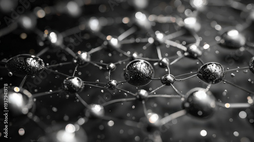 Wallpaper Mural Abstract molecular structure in deep black and silver tones Torontodigital.ca