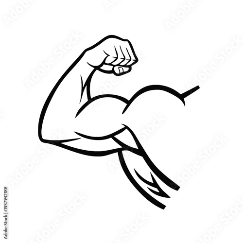 Strong arm muscle flexing vector illustration symbol of strength power fitness and bodybuilding