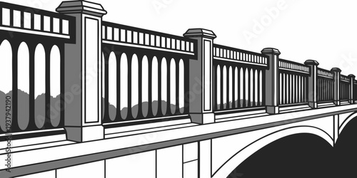 A detailed view of a bridge with intricate architectural details and columns. Vector