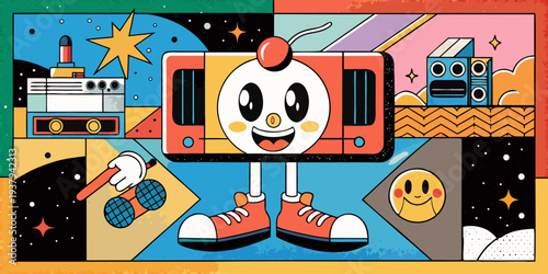 Retro collage illustration, granular texture Generative AI
