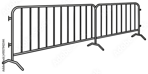 A long metal barricade with vertical bars and angled feet for stability Vector