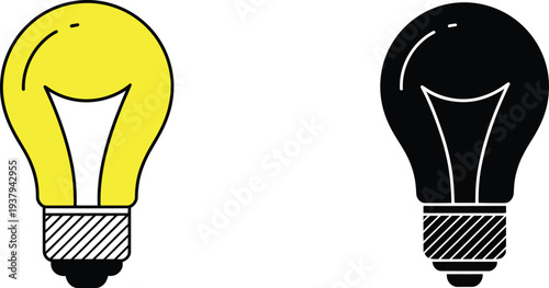 Yellow and black light bulb side by side lightbulb