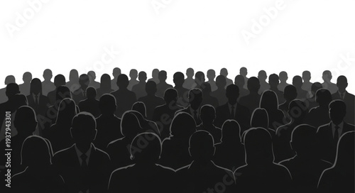 Crowd Silhouettes Against White Background.
