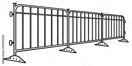 A long line of black and white metal barricades in a straight row Vector