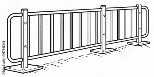 A row of metal barriers lined up on a paved surface with a slight shadow effect Vector