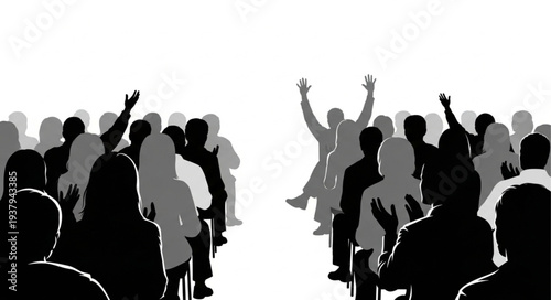Crowd Silhouettes with Raised Hands.