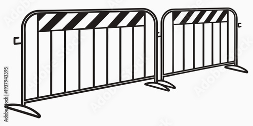 A set of metal barricades lined up in a row on a flat surface Vector