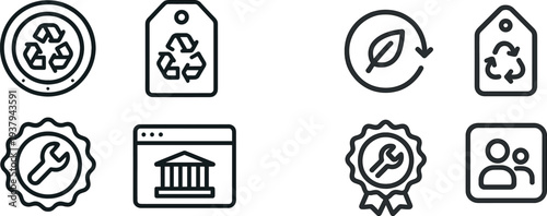 Several icons depict recycling symbols, tools for maintenance, and digital services, illustrating the themes at a community sustainability event focused on eco-friendly practices.