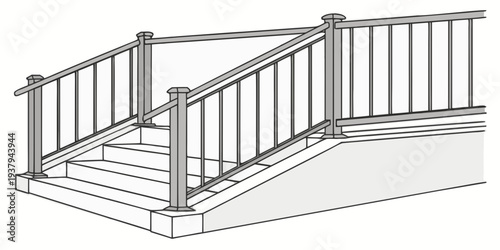 A beautifully designed wooden deck with a staircase leading to the ground Vector