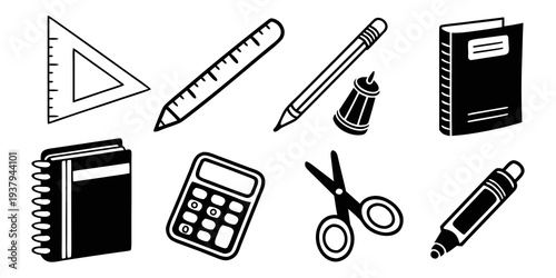 A collection of school supplies and tools for learning and creativity. Vector