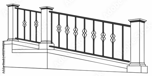 Modern metal staircase with intricate circular designs on the railings Vector