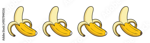 Peeled banana icon set fruit symbols tropical food colorful design template elements isolated white