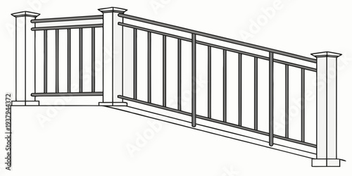A detailed illustration of a white wooden staircase railing with a curved design Vector