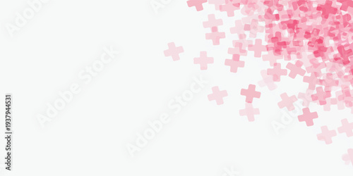 An abstract pink background with stars and winter snowflakes features a decorative floral pattern and heart ornaments for a festive Christmas holiday card design