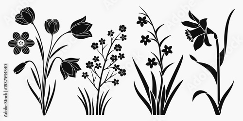 A delightful illustration of various flowers in a garden setting. Vector