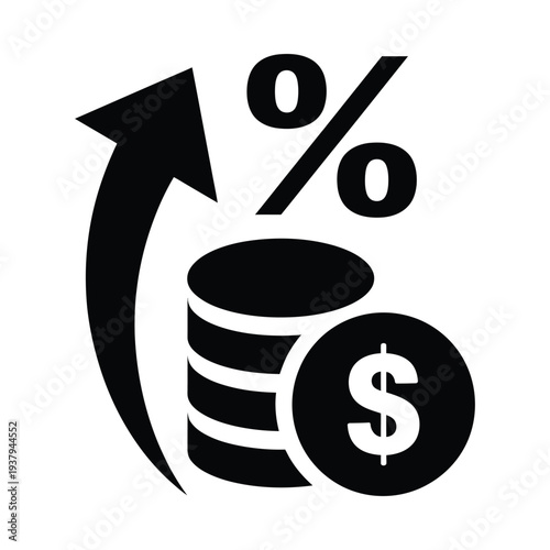Money inflation icon on white background, rising currency and financial growth symbol, economic concept representing price increase, minimal flat vector illustration for business and finance.