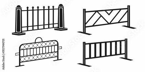 Four different types of fencing and barriers for various applications Vector