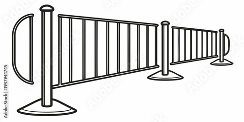 A row of metal stanchions with chains used for crowd control or queue management Vector